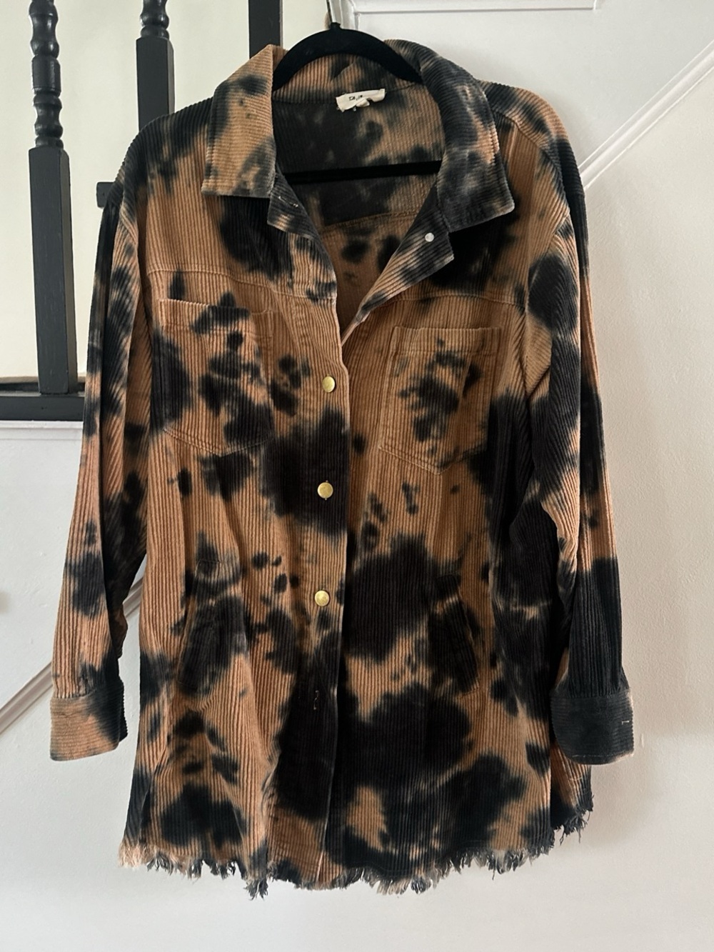 Blushing Brunette Corduroy Button-Front Shacket in Brown and Black